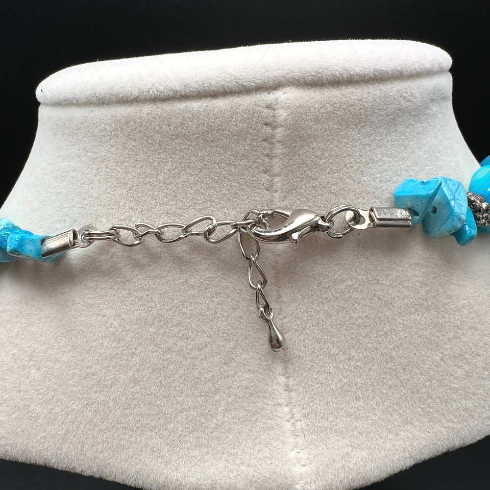 Turquoise Shell Necklace Bracelet Set Chunky Blue Silver Tone Coastal Beachy - Picture 4 of 10
